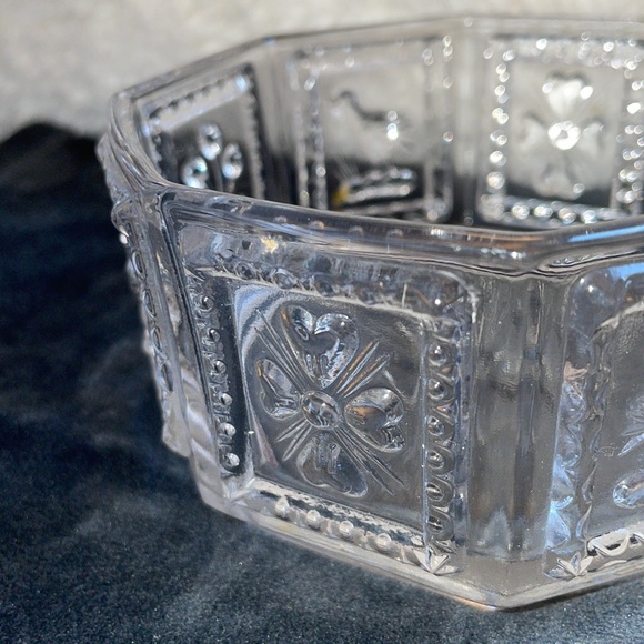 Vintage Imperial Glass Clear Octagon Butterpat Patterned Candy dish. - Picture 5 of 6